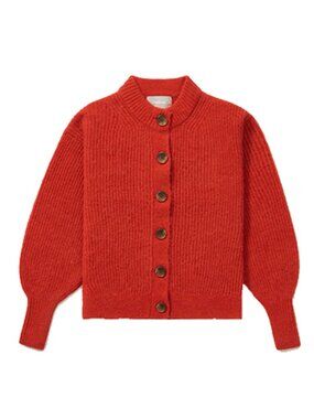 Everlane Red Cropped Button-Up Mohair Blend Sweater